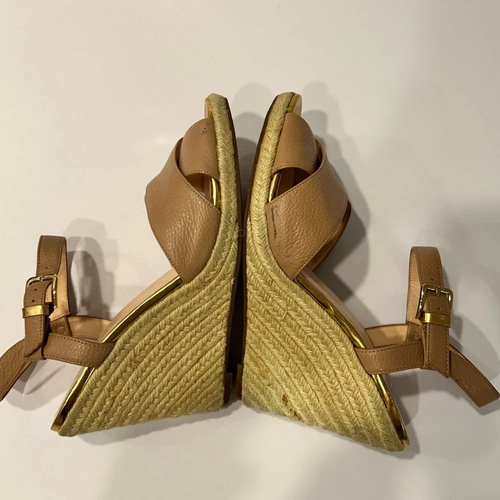 Cole Haan Women's Tan Leather Wedge Sandals‎ Size 8 Preowned